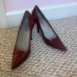 Franco Fieramosca Red Exotic Skin Textured Pointed-Toe Stiletto Pumps
